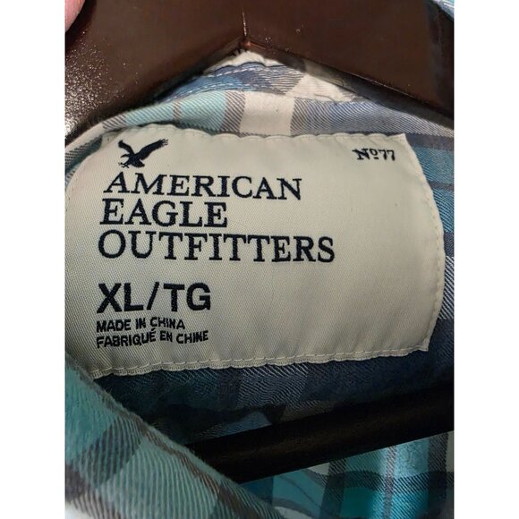 American Eagle Outfitters No77 Plaid Button-Up Shirt Blue Green XL Athletic Fit - Picture 4 of 9